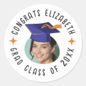 Aangepaste Fototekst Afstuderen Cap Viering Ronde Sticker (Voorkant)