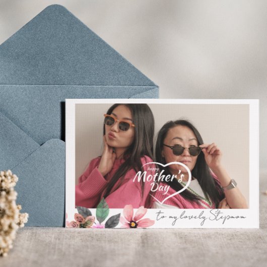 Aangepaste fototekst Bloemige Gelukkige Moederdag Feestdagen Kaart