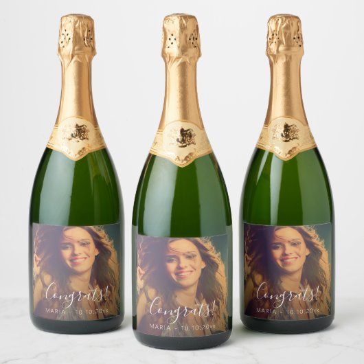 Aangepaste fototekst gefeliciteerd feest sparkling wijnetiket (Flessen)