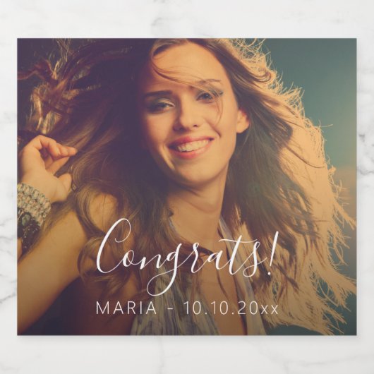 Aangepaste fototekst gefeliciteerd feest sparkling wijnetiket (Enkel label)