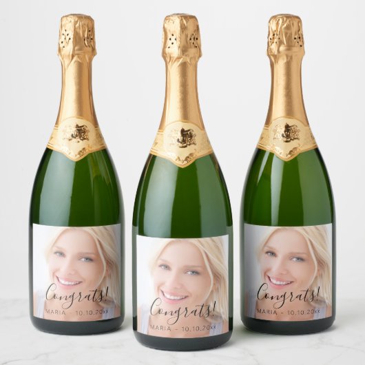 Aangepaste fototekst gefeliciteerd feest sparkling wijnetiket (Flessen)