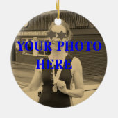 Aangepaste fototekst kerstboomrower groen keramisch ornament (Achterkant)