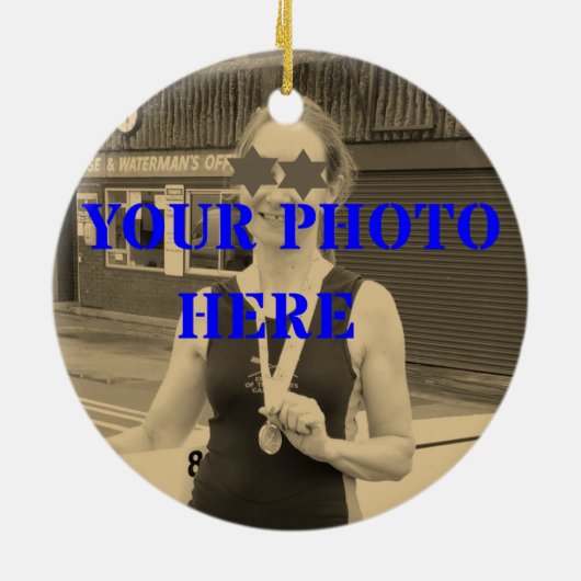 Aangepaste fototekst kerstboomrower groen keramisch ornament (Achterkant)