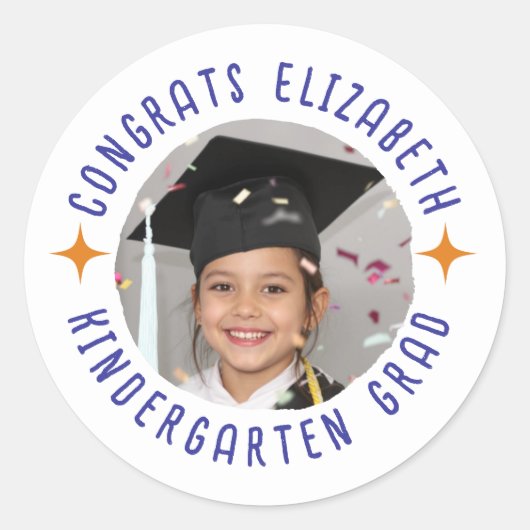 Aangepaste Fototekst Kindergarten Afstuderen Ronde Sticker (Voorkant)