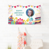 Aangepaste Fototekst Kleurrijk Verjaardagsfeest Spandoek (Insitu)