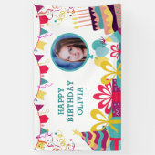 Aangepaste Fototekst Kleurrijk Verjaardagsfeest Spandoek (Verticaal)