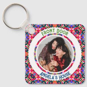 Aangepaste Fototekst Kleurrijke Housewarming Gift Sleutelhanger