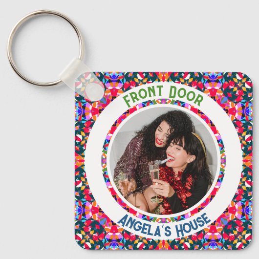 Aangepaste Fototekst Kleurrijke Housewarming Gift Sleutelhanger (Voorkant)