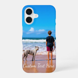 Aangepaste fototekst met uw huisdierfoto's iPhone 16 hoesje