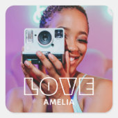 Aangepaste fototekst Retro Moderne Liefde Vierkante Sticker (Voorkant)