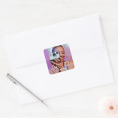 Aangepaste fototekst Retro Moderne Liefde Vierkante Sticker (Envelop)