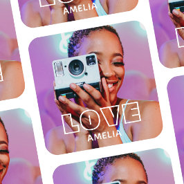 Aangepaste fototekst Retro Moderne Liefde Vierkante Sticker
