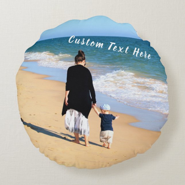 Aangepaste fototekst rondreis uw eigen ontwerp rond kussen (Achterkant)