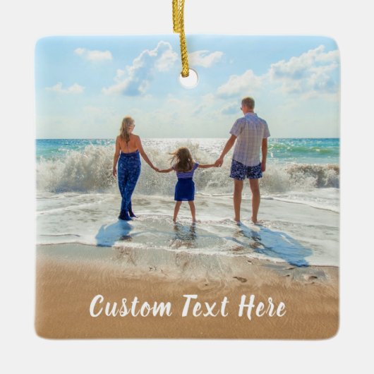 Aangepaste fototekst voor uw familiefoto's keramisch ornament (Voorkant)
