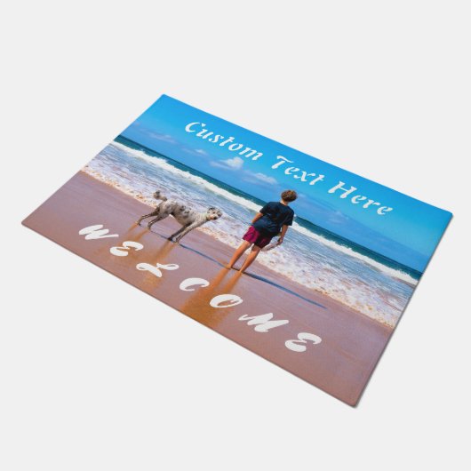 Aangepaste fototekst Welkom doorklep uw foto's van Deurmat (Schuin)