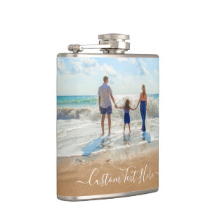 Aangepaste fototekstfles Uw Design Summer Holiday Heupfles