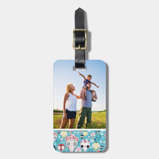 Aangepaste fototextuur lachschedel bagagelabel (Voorkant verticaal)