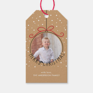 Aangepaste fototoon en zwarte kerstmis cadeaulabel