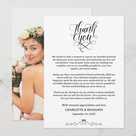 Aangepaste fototrouwdag bedankkaart (Voorkant / Achterkant)