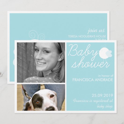 Aangepaste fotouitnodigingen voor Baby showers vog Kaart (Voorkant / Achterkant)