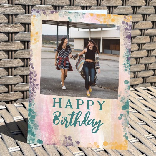 Aangepaste fotoverf Splatter Happy Birthday Kaart