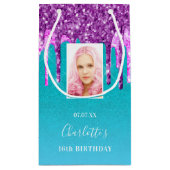 Aangepaste fotoverjaardag blauwgroen paarse glitte klein cadeauzakje (Achterkant)