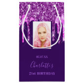 Aangepaste fotoverjaardag paarse roze glitter drup klein cadeauzakje (Achterkant)