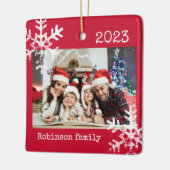 Aangepaste fotoversiering met sneeuwvlokken keramisch ornament (Links)