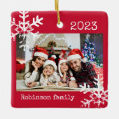 Aangepaste fotoversiering met sneeuwvlokken keramisch ornament (Voorkant)