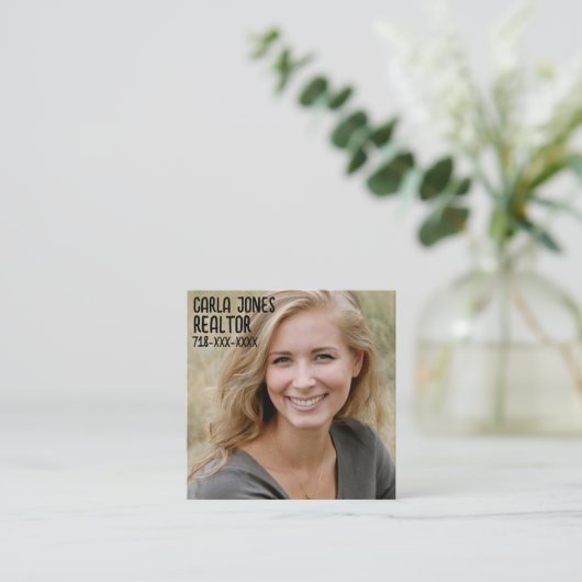 AANGEPASTE FOTOVIERKANT MODERN VIERKANTE VISITEKAARTJE (Staand voorkant)