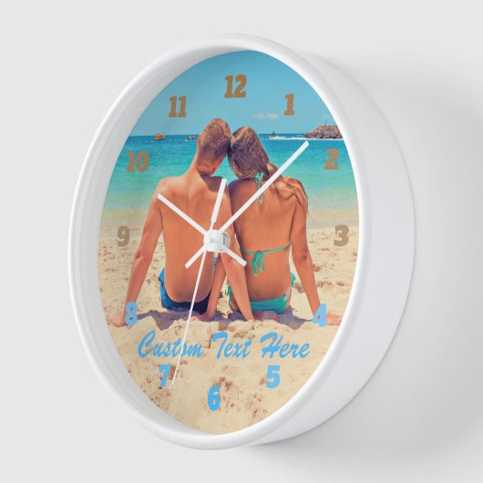 Aangepaste Fotowandklok met gepersonaliseerde teks (Hoek)