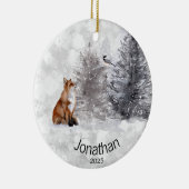 Aangepaste fox Bird Winter Cabin Keramisch Ornament (Rechts)