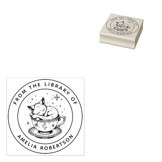 Aangepaste Fox Bookplate Stamp Rubberstempel (Gestempeld)