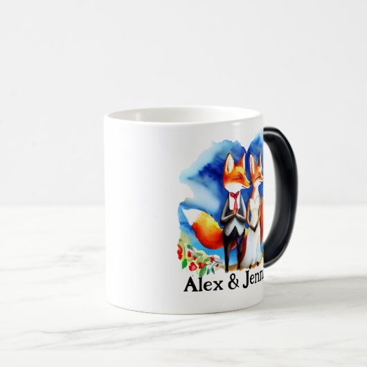 Aangepaste Fox paar namen gepersonaliseerd Magische Mok (Voorkant rechts)