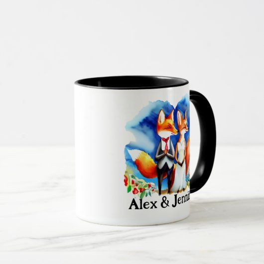 Aangepaste Fox paar namen gepersonaliseerd Mok (Voorkant rechts)