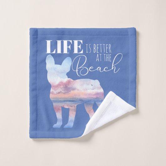 Aangepaste Franse Bulldog Beach Scene Towel set Bad Handdoek (Wasdoekje)