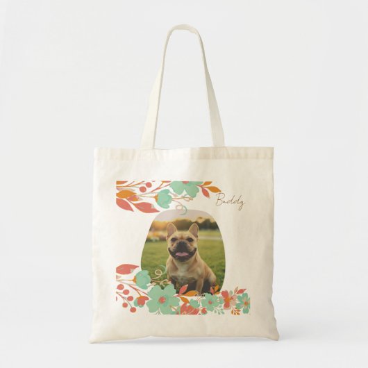 Aangepaste Franse Bulldog Foto & Naam Franse hond Tote Bag (Voorkant)