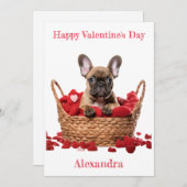 Aangepaste Franse Bulldog harten in Basket Valenti Feestdagenkaart (Voorkant / Achterkant)