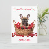 Aangepaste Franse Bulldog harten in Basket Valenti Feestdagenkaart (Staand voorkant)