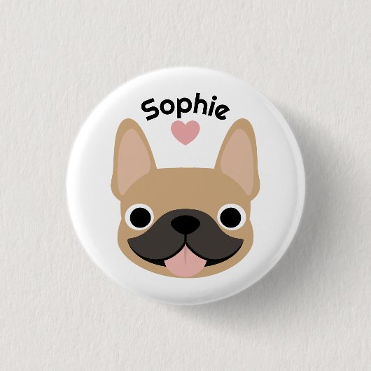 Aangepaste Franse Bulldog Naam Knopspeld Ronde Button 3,2 Cm (Voorkant)