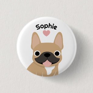 Aangepaste Franse Bulldog Naam Knopspeld Ronde Button 3,2 Cm