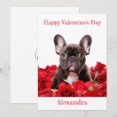 Aangepaste Franse Bulldog op Red Roses Valentijn Feestdagenkaart (Voorkant / Achterkant)