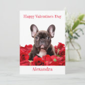 Aangepaste Franse Bulldog op Red Roses Valentijn Feestdagenkaart (Staand voorkant)