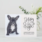 Aangepaste Franse bulldog-puppy-Merry en heldere f Feestdagenkaart (Staand voorkant)