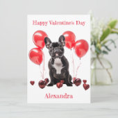 Aangepaste Franse Bulldog rode ballonnen Valentijn Feestdagenkaart (Staand voorkant)