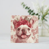 Aangepaste Franse Bulldog Rode Bloemengroet Kaart (Staand voorkant)