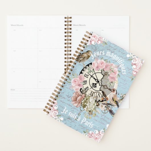 Aangepaste Franse Ephemera kunstwerk Vogels bloeme Planner (Display)