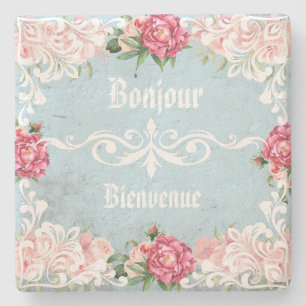 Aangepaste Franse letters witte kant botanische ku Stenen Onderzetter