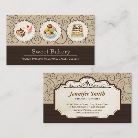 Aangepaste Franse Parisian Macarons Chocolade Stor Visitekaartje (Voorkant / Achterkant)