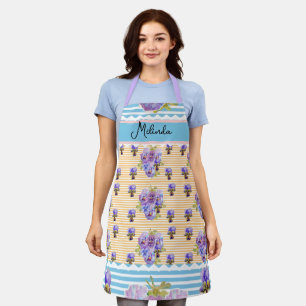 Aangepaste Franse Pastel Gele Blauwe Viooltjes Vro Schort